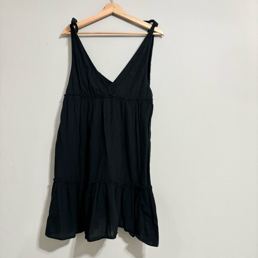AERIE Black Shoulder Tie 100% Cotton Mini Dress